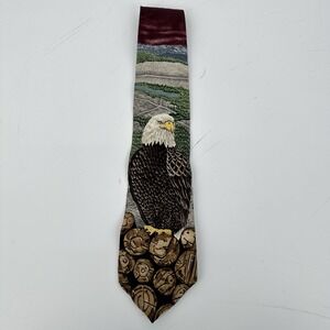 Vintage 1996 Endangered Species Silk Tie Bald Eagle Vanishing Forest Naturecore